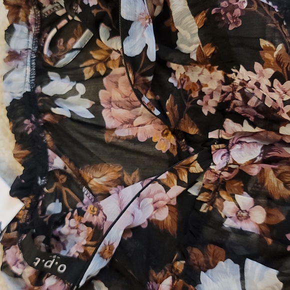 NWT Anthropologie o.p.t. Floral Ruffled Detailed Long Sleeve Blouse in Black - Picture 11 of 12